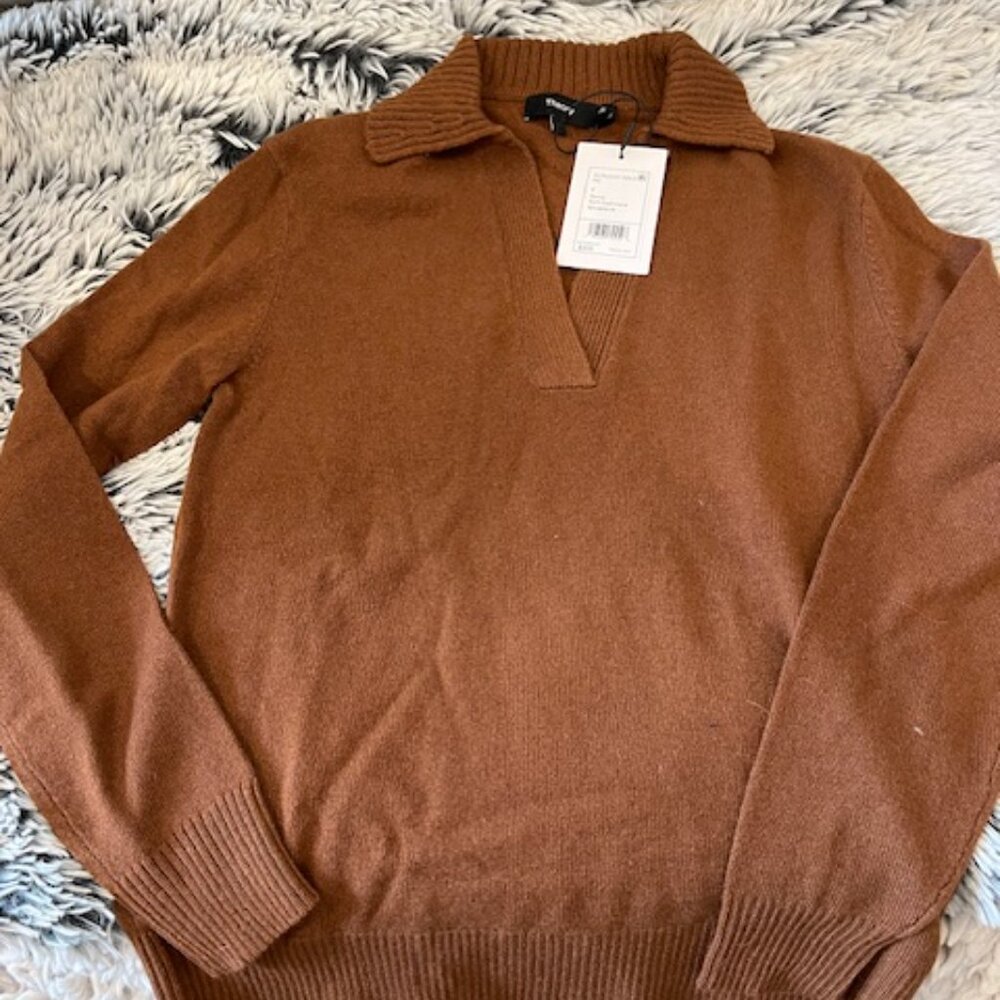 Theory slouchy polo, cashmere, brown, XS / P, NWT